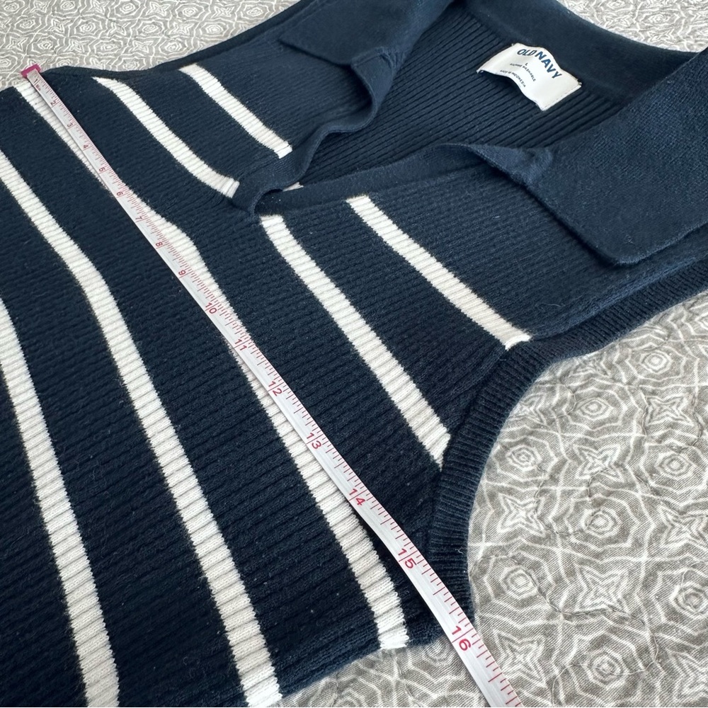 Old Navy Sleeveless Rib-Knit Striped Cropped Polo Collared Top Navy White Size L - Picture 9 of 12